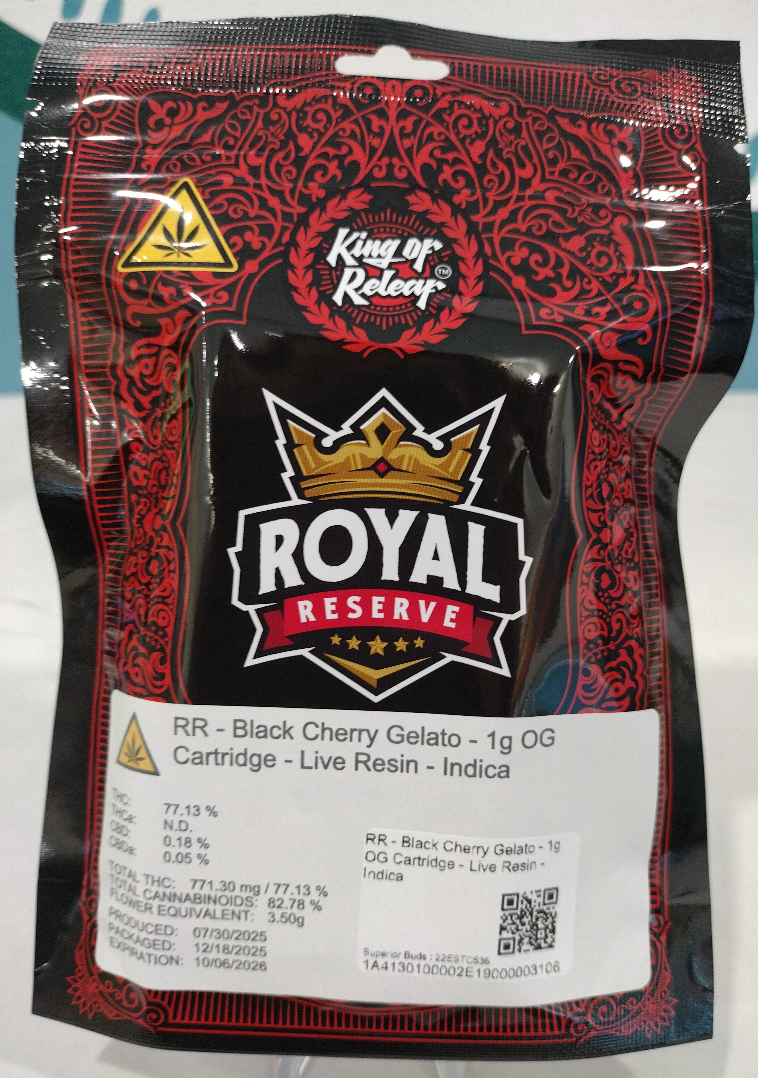 Black Cherry Gelato - 1g Live Resin Cartridge