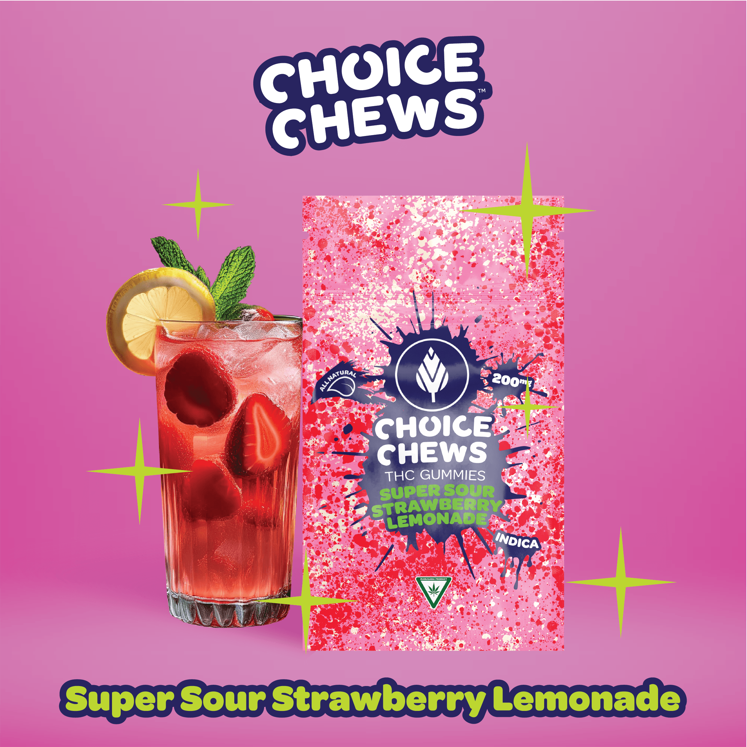 Choice Gummy 10 Pack - Super Sour Strawberry Lemonade - 200mg