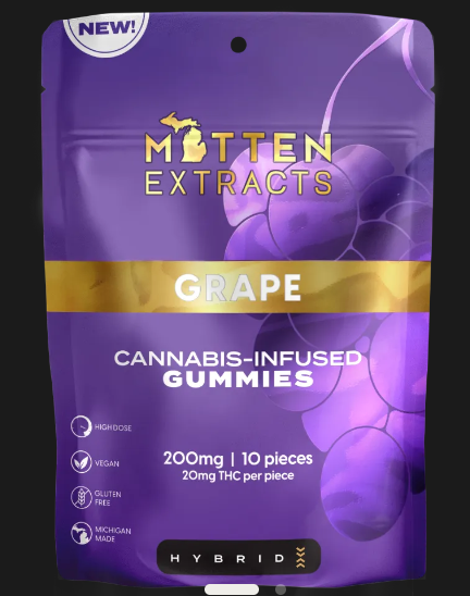 Mitten Extracts | Grape | Infused Gummies | 200mg | Hybrid