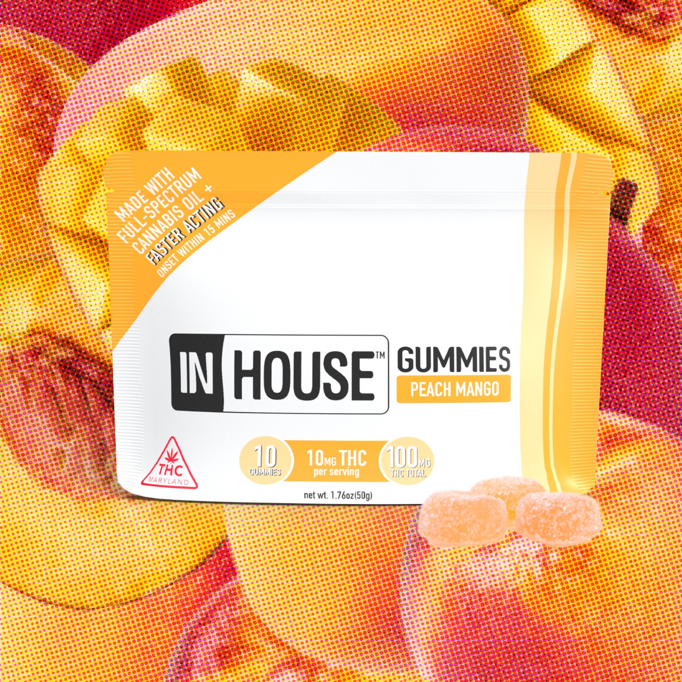 10mg Peach Mango Fast Acting Gummies - 100mg - In House