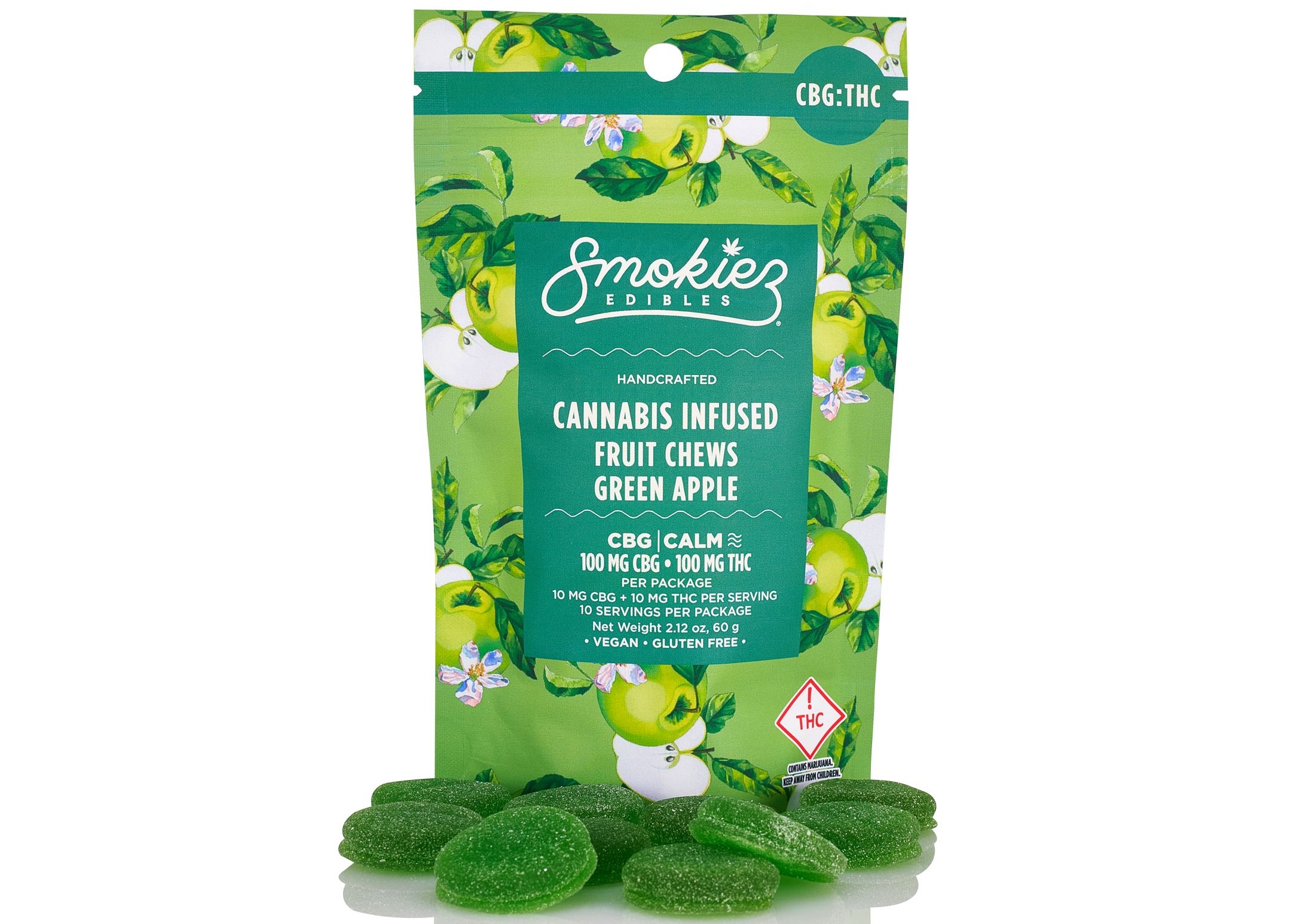 CBG:THC 1:1 Green Apple 100mg CBG:100mg THC Fruit Chews