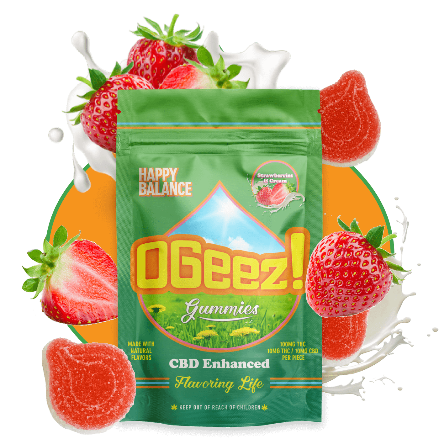 OGeez! l Happy Balance Strawberries and Cream 1:1 [THC:CBD] l 10pk l 100mg