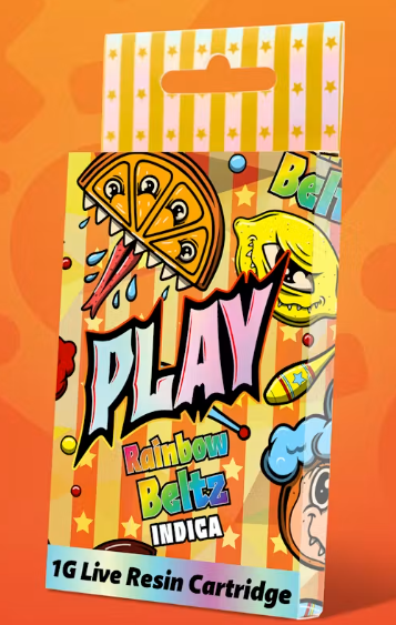 PLAY | Rainbow Belts | Hash Infused Distillate Vape Cart | 1g | Indica