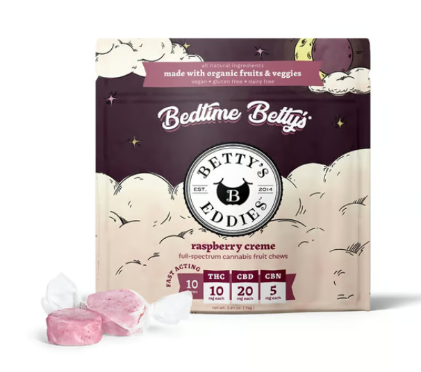 Bedtime Betty's - Raspberry Creme - THC:CBD:CBN - Fruit Chews - 100mg (10pk)