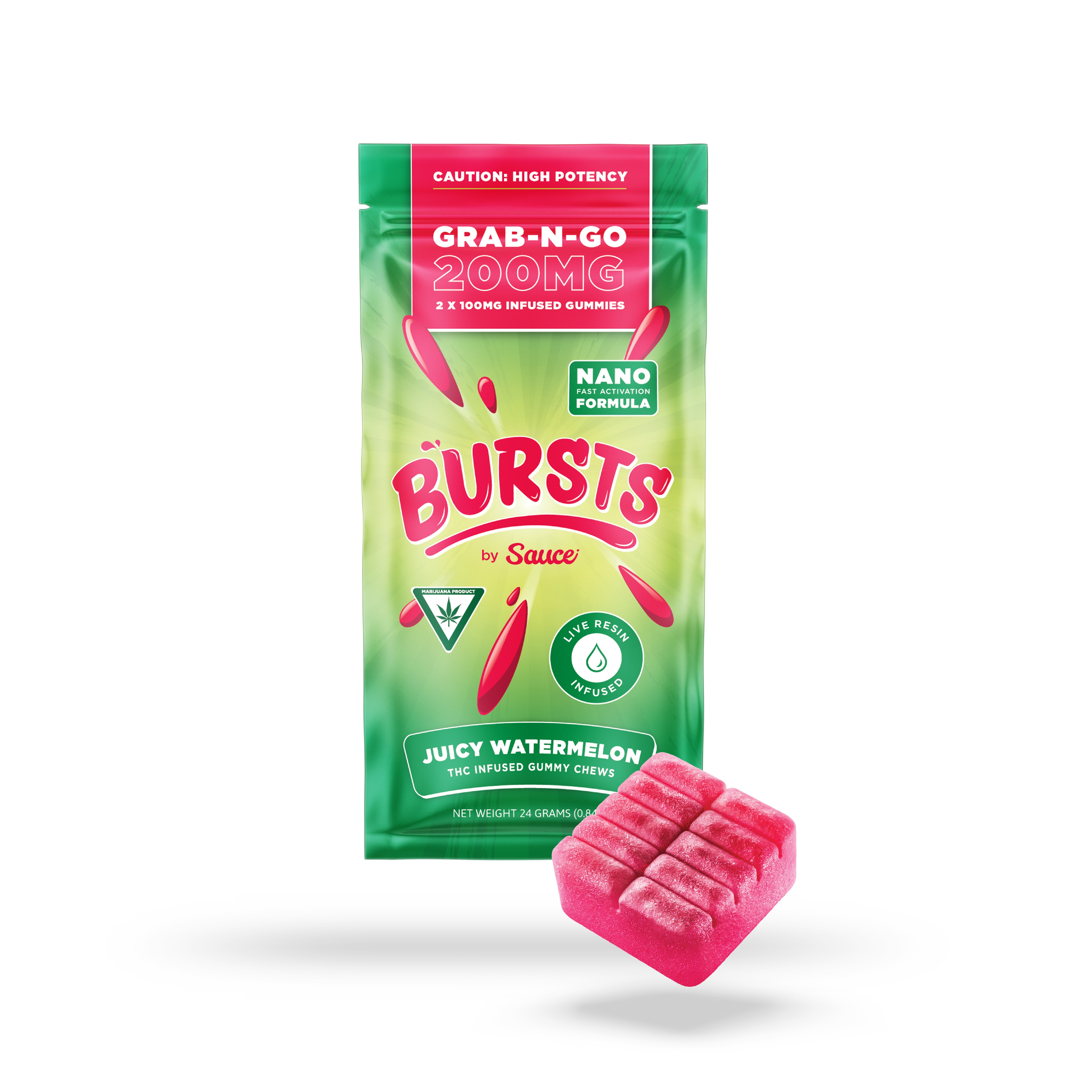 Bursts | 200mg Live Resin Gummies | Juicy Watermelon