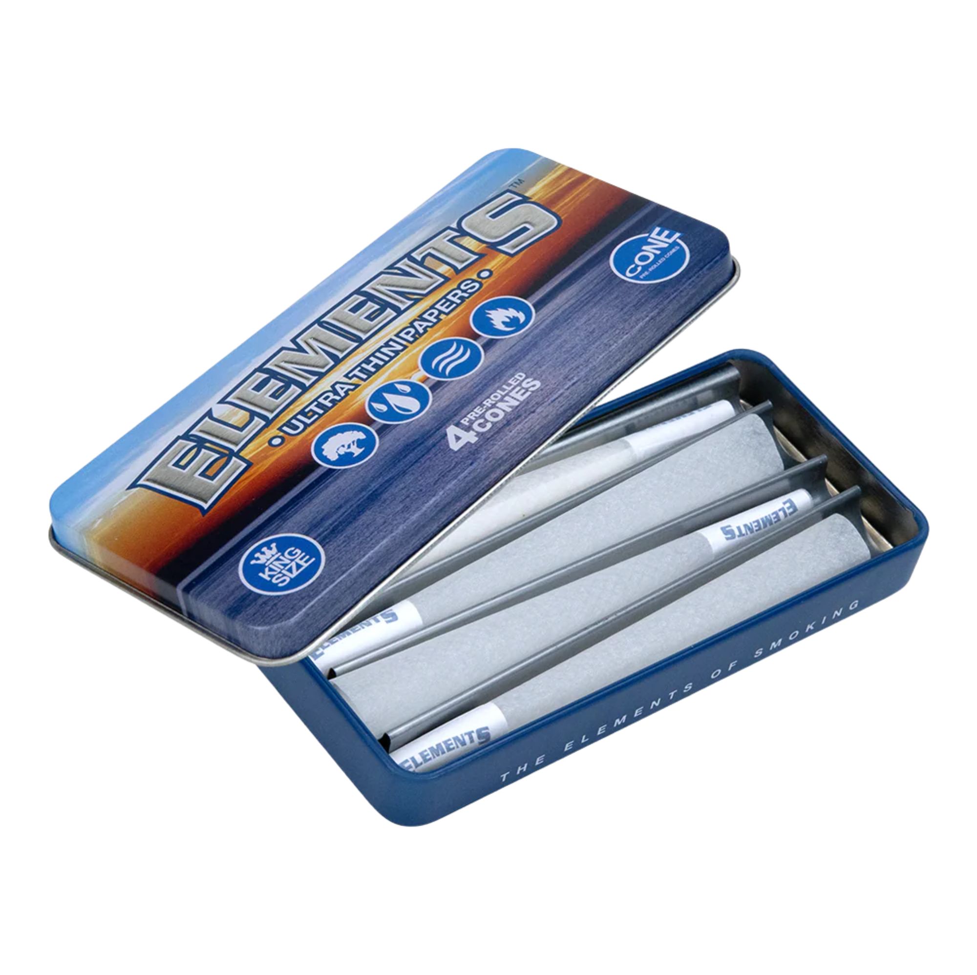 Elements Ultra Thin Cones King Size 4pk Tin