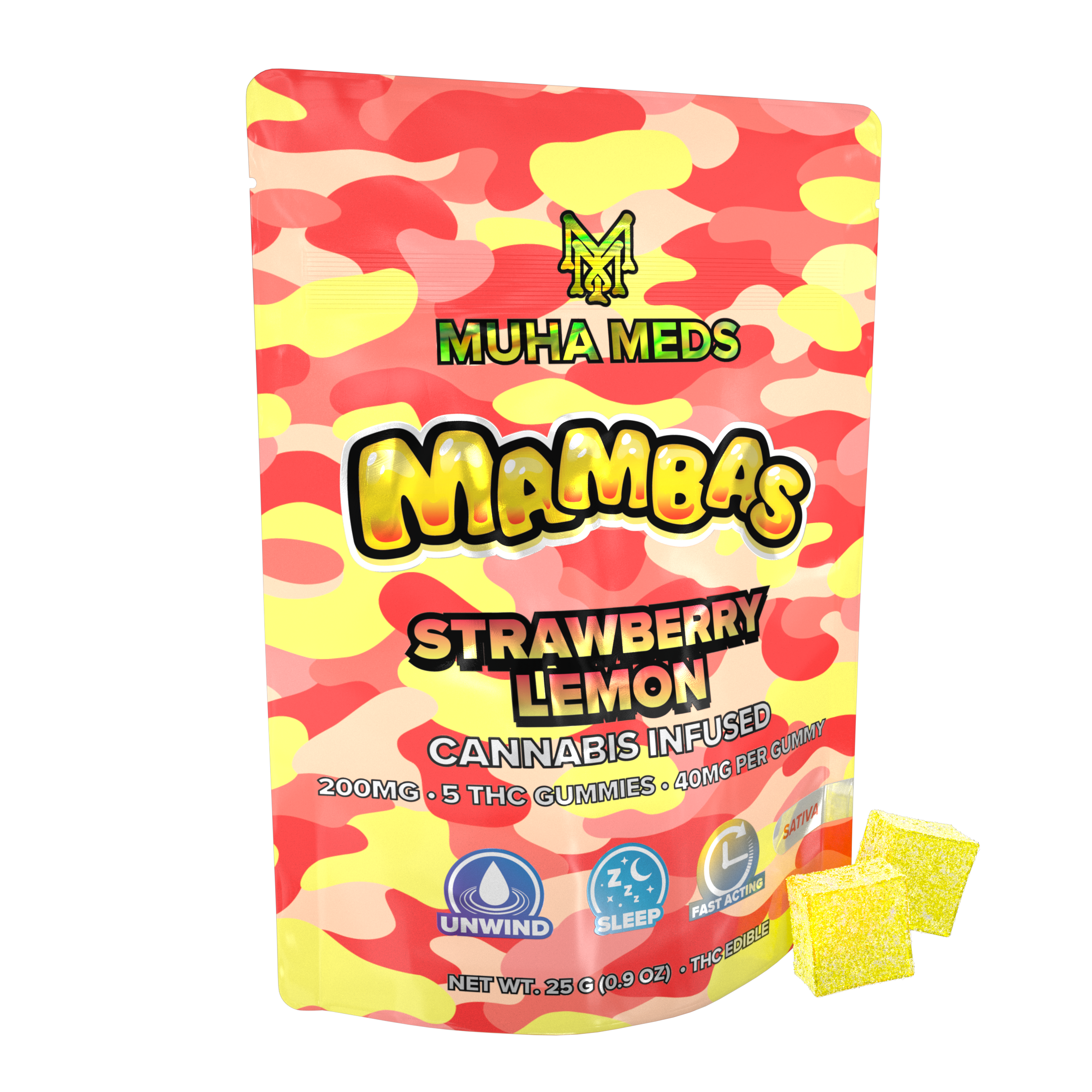 MuhaMeds - 200mg Mambas Gummies - Strawberry Lemon 5pk