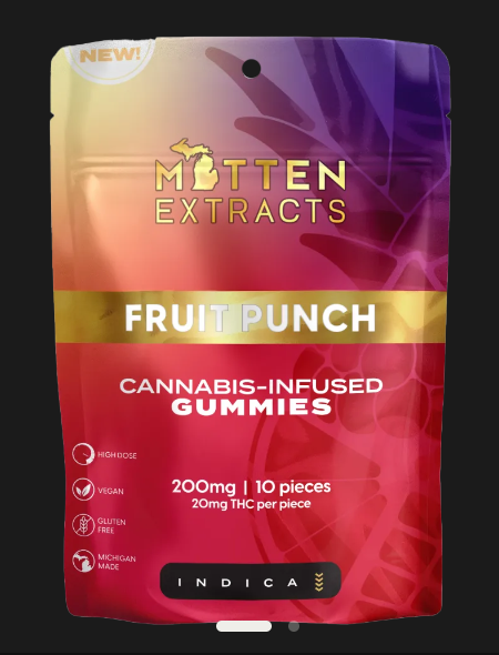 Mitten Extracts | Fruit Punch | Infused Gummies | 200mg | Indica
