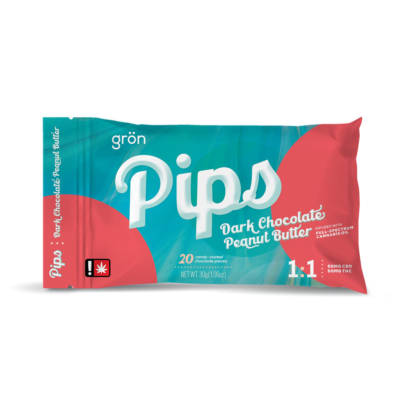 1:1 Dark Chocolate Peanut Butter Pips | 50mg