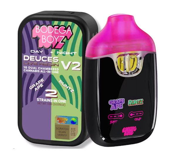 Bodega Boyz | Grape Ape x Runtz | V2 Deuces Dual Chambered Live Resin Vape 1g