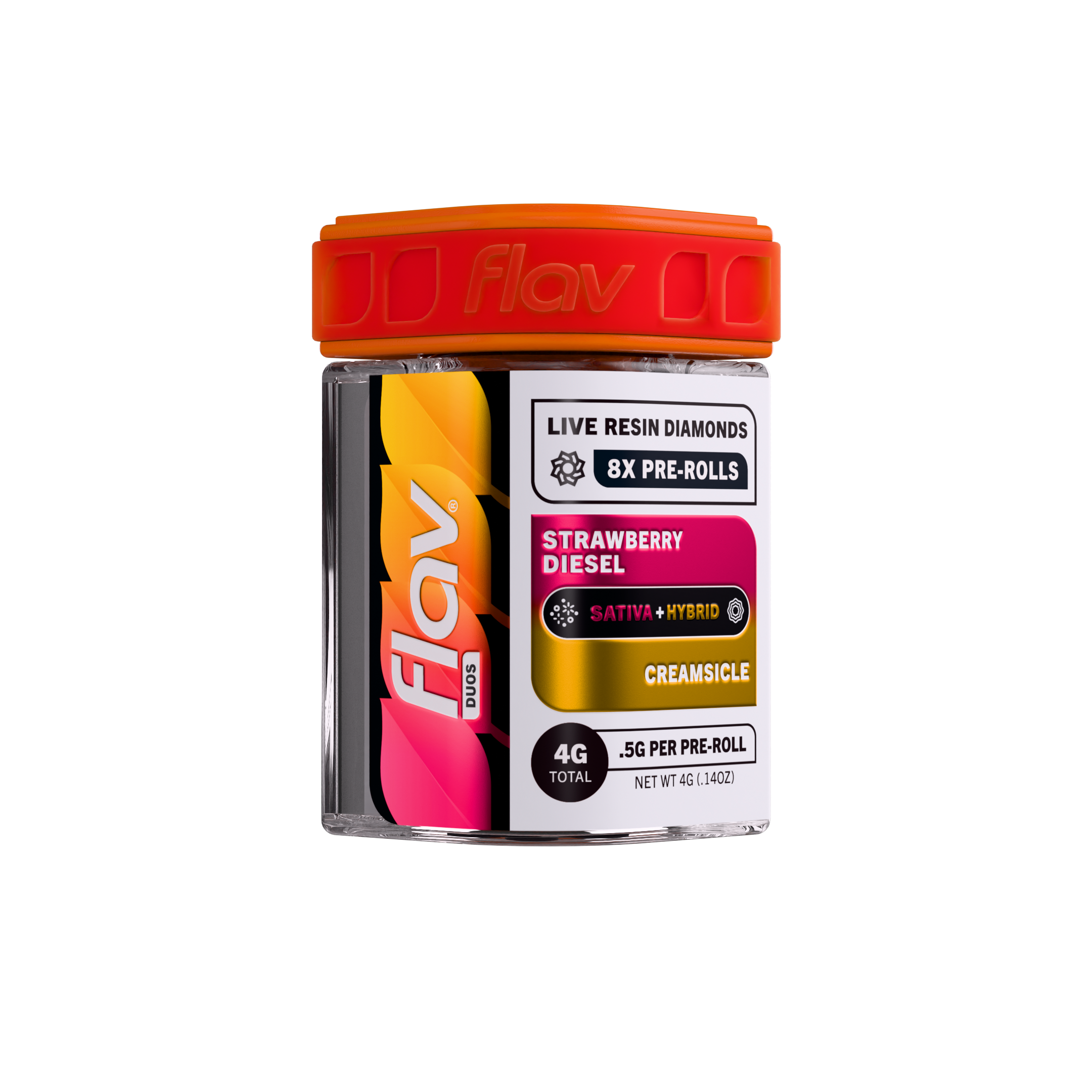 Flav - Preroll - Duo - 8Pk - Live Resin Infused - Strawberry Diesel (Sativa) x Creamsicle (Hybrid)