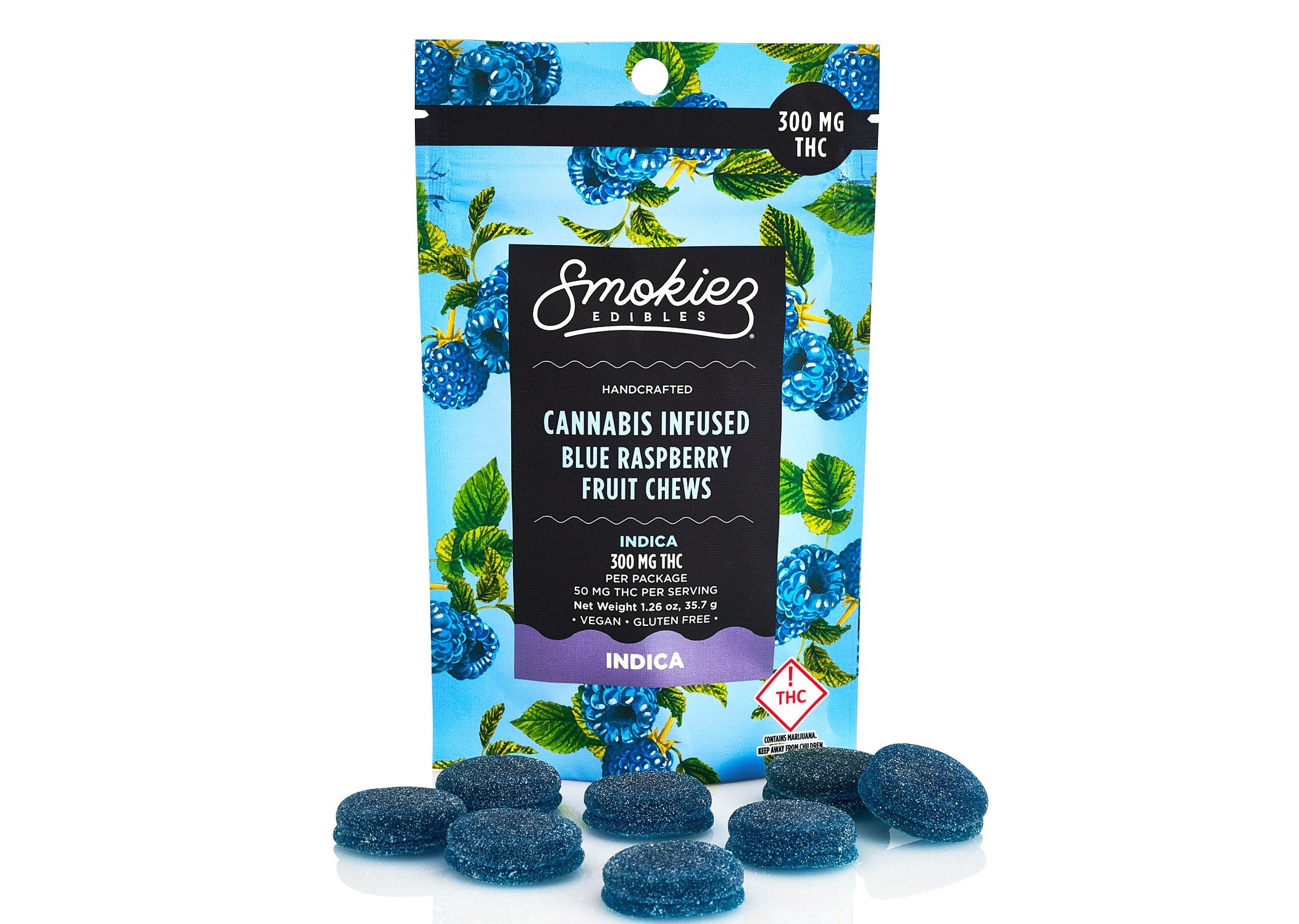Blue Raspberry Indica  300mg THC Fruit Chews