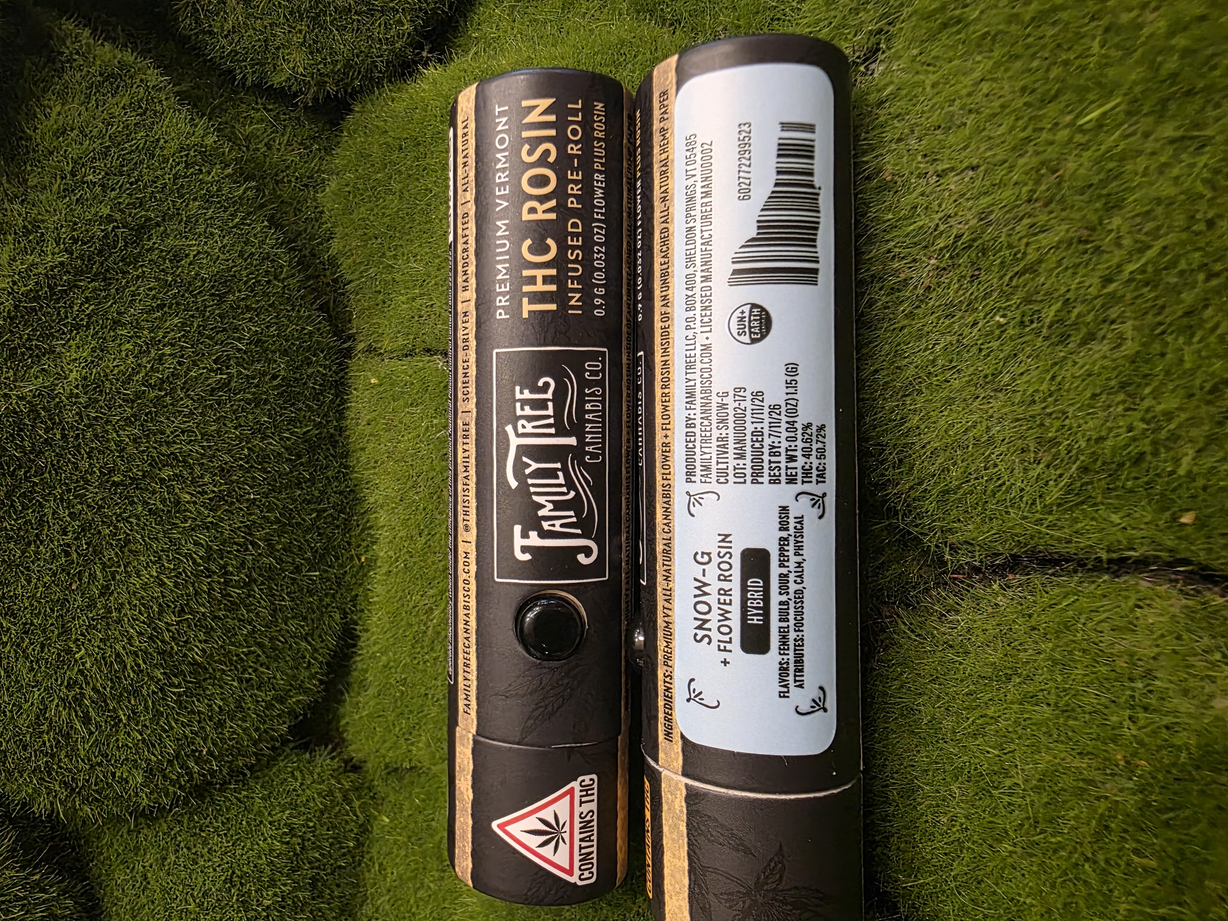 .9g Rosin Infused Pre Roll Single | Snow G | Family Tree Cannabis Co.