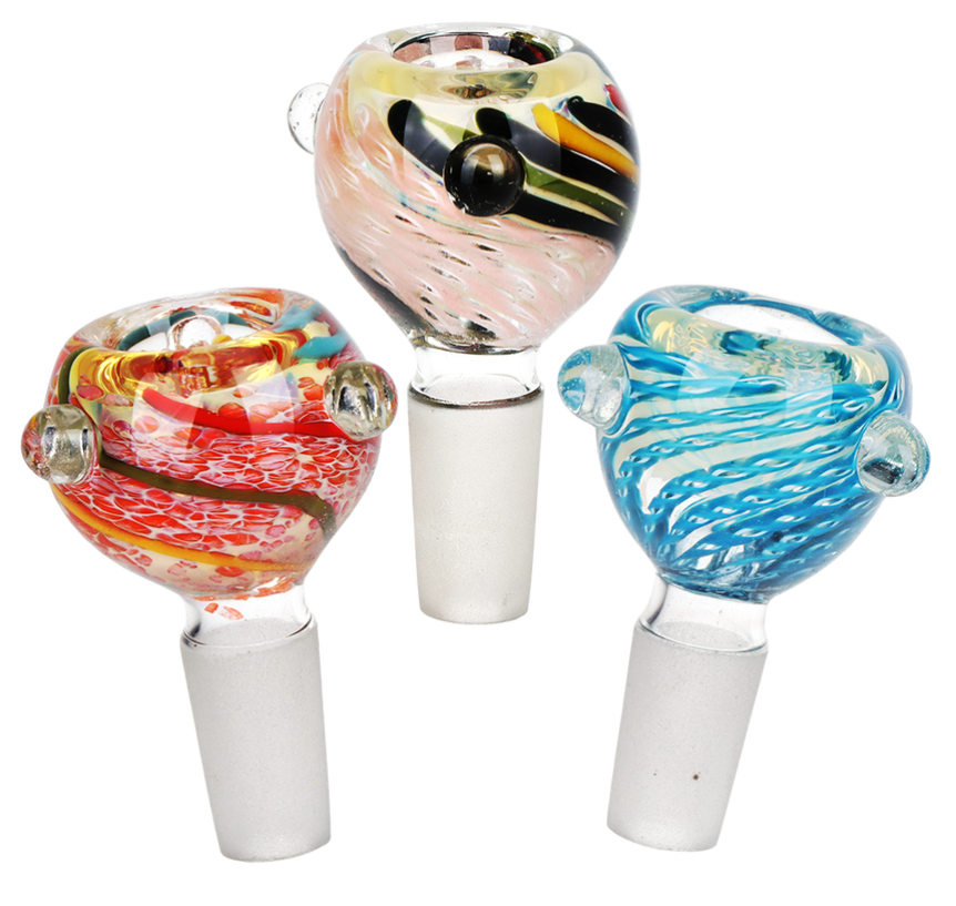 Stripe Swirl Bubble Style Herb Slide | 14mm M | Colors Vary