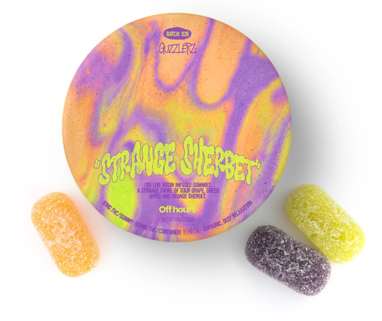 Off Hours | Guzzlers | Strange Sherbet | Hybrid | Live Rosin | 20 Pack Gummies | 100mg