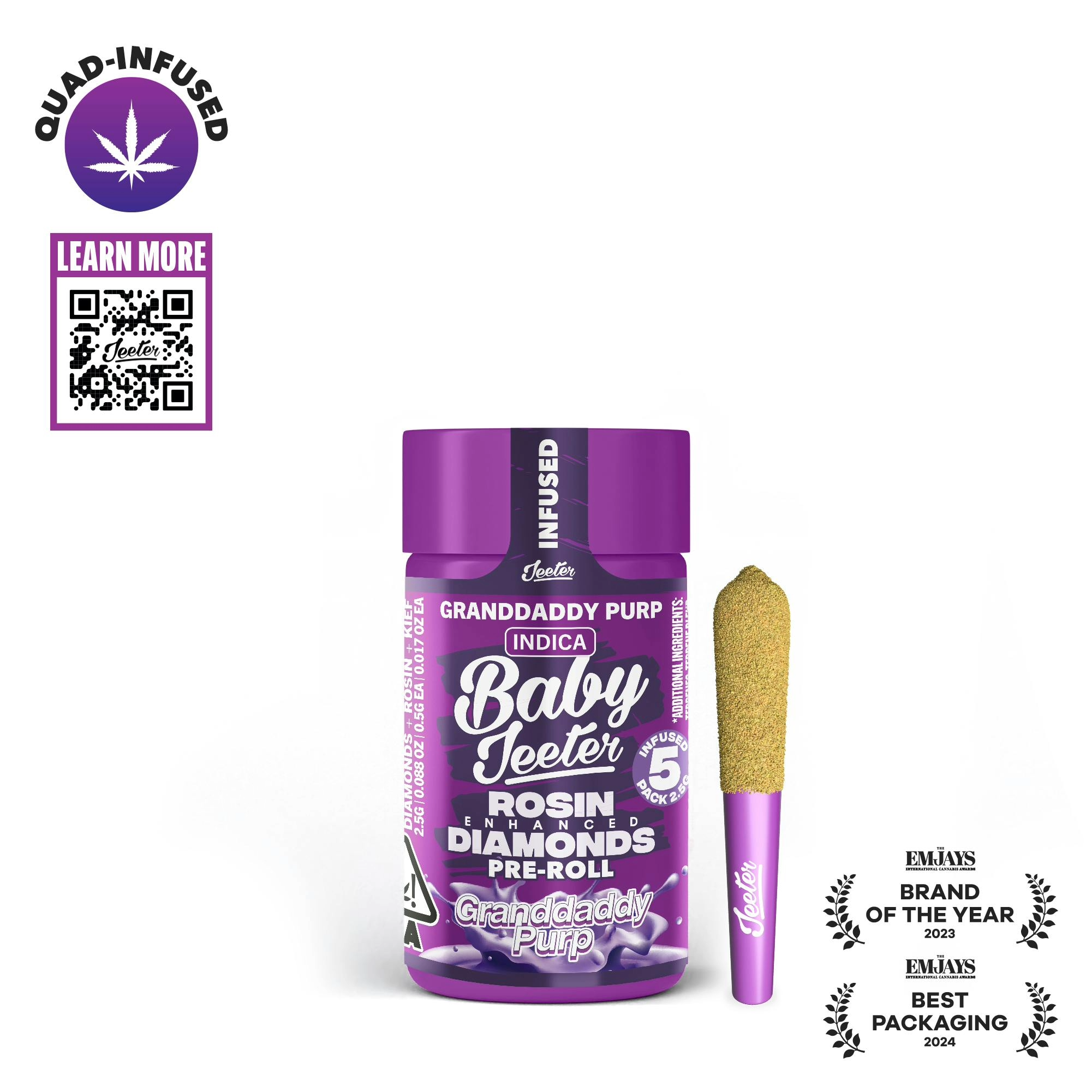 Granddaddy Purp Baby Jeeter Infused Pre-Roll 5-pack | 2.5g