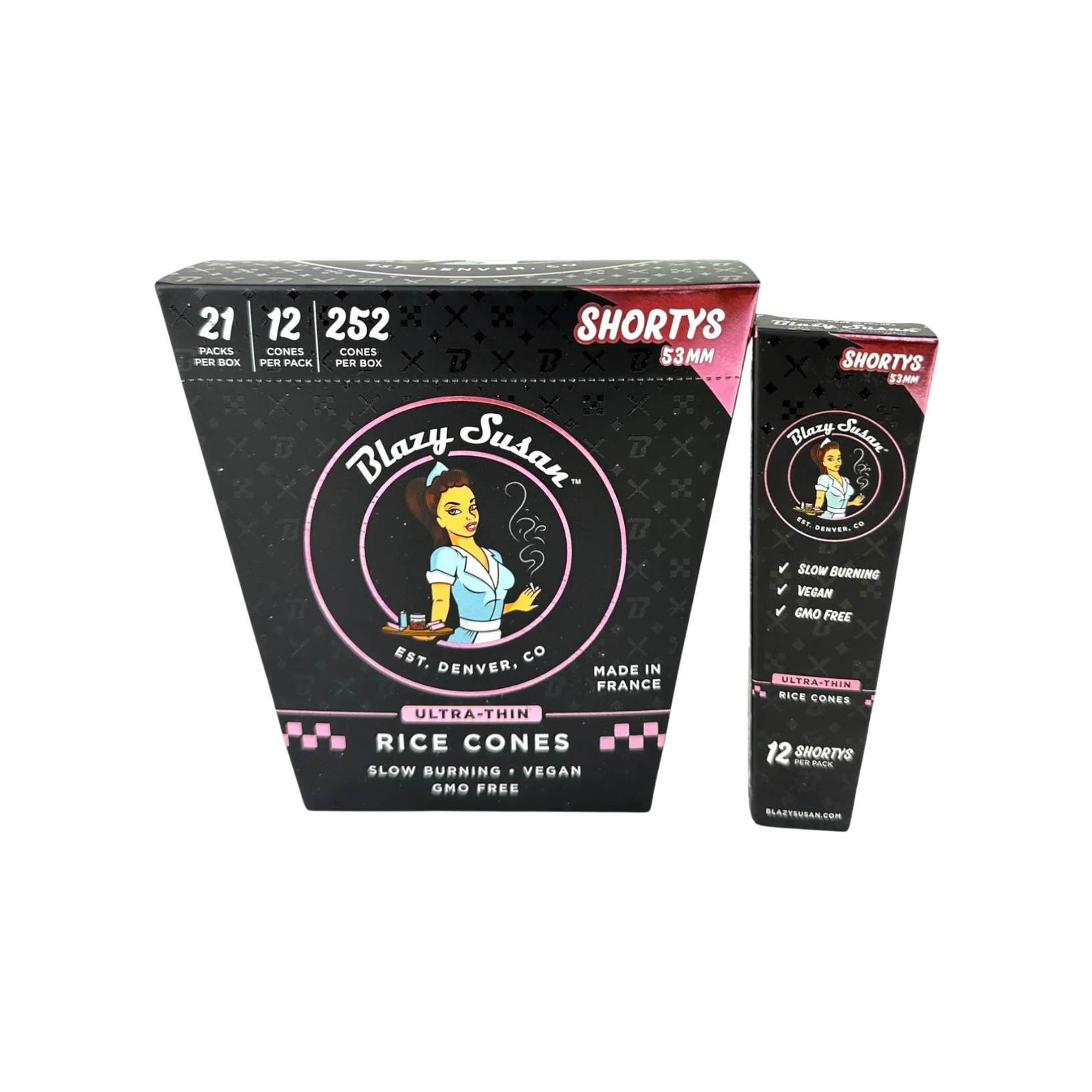 Blazy Susan - Black Ultra Thin Rice Paper Shorty's 53mm Cones - 12ct
