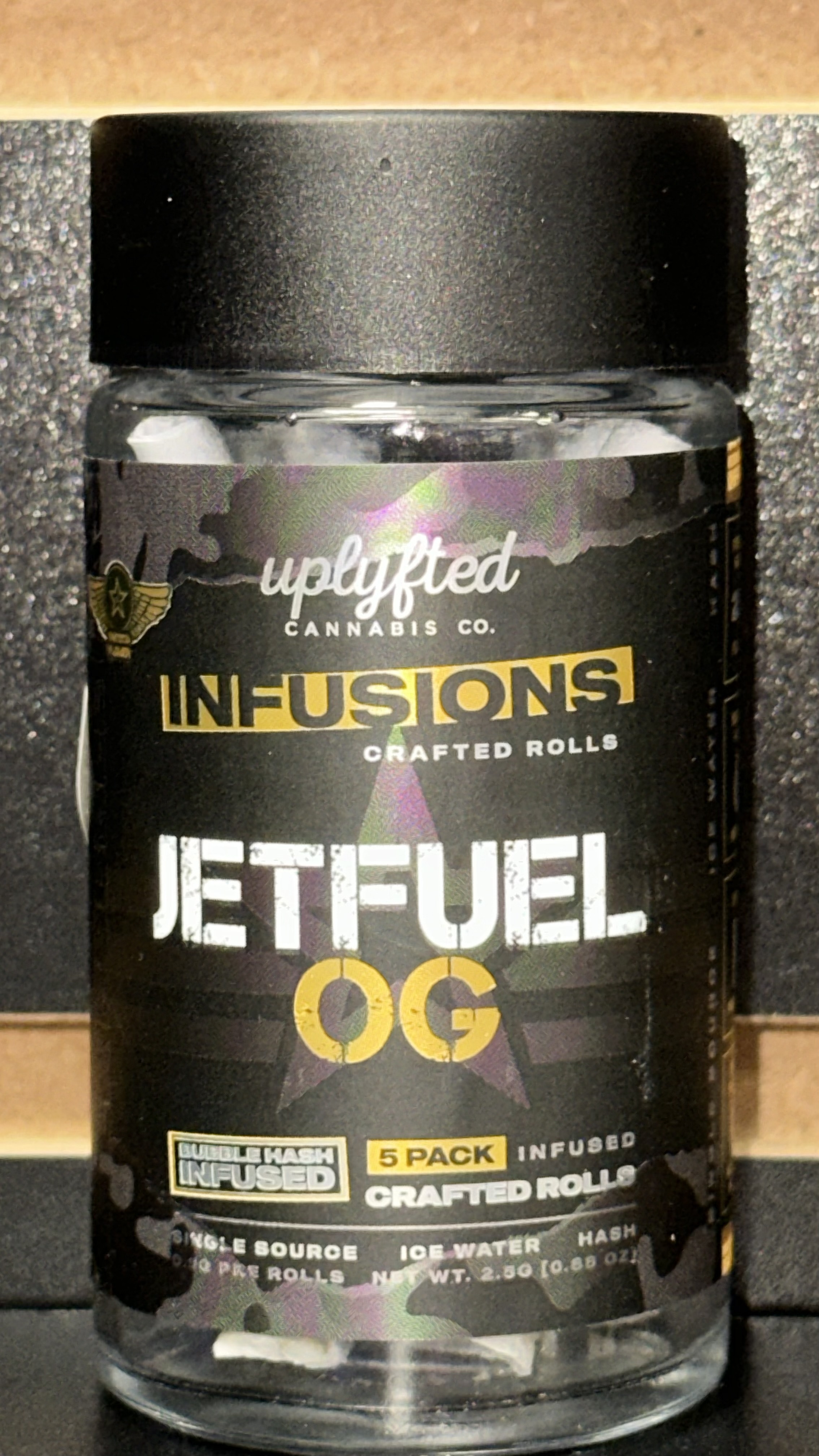 Uplyfted - Jet Fuel OG - (5x.5g) Bubble Hash Infused Pre-Rolls