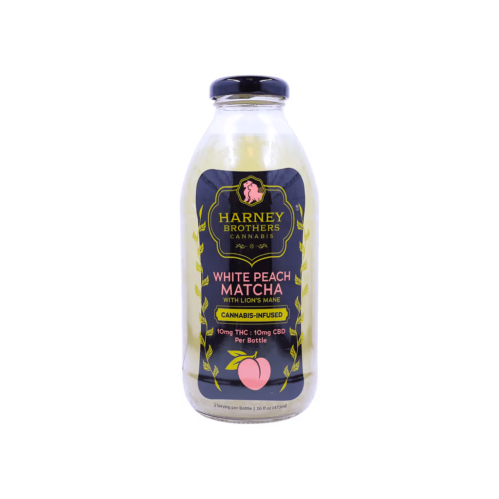Harney Brothers White Peach Matcha with Lion's Mane 1:1 THC:CBD 10mg Beverage