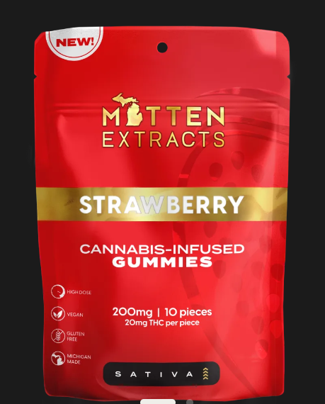 Mitten Extracts | Strawberry | Infused Gummies | 200mg | Sativa