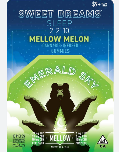 Emerald Sky Sweet Dreams Mellow Melon Indica Gummies 2mgTHC:2mgCBD:10mgCBN 5PK 20MG