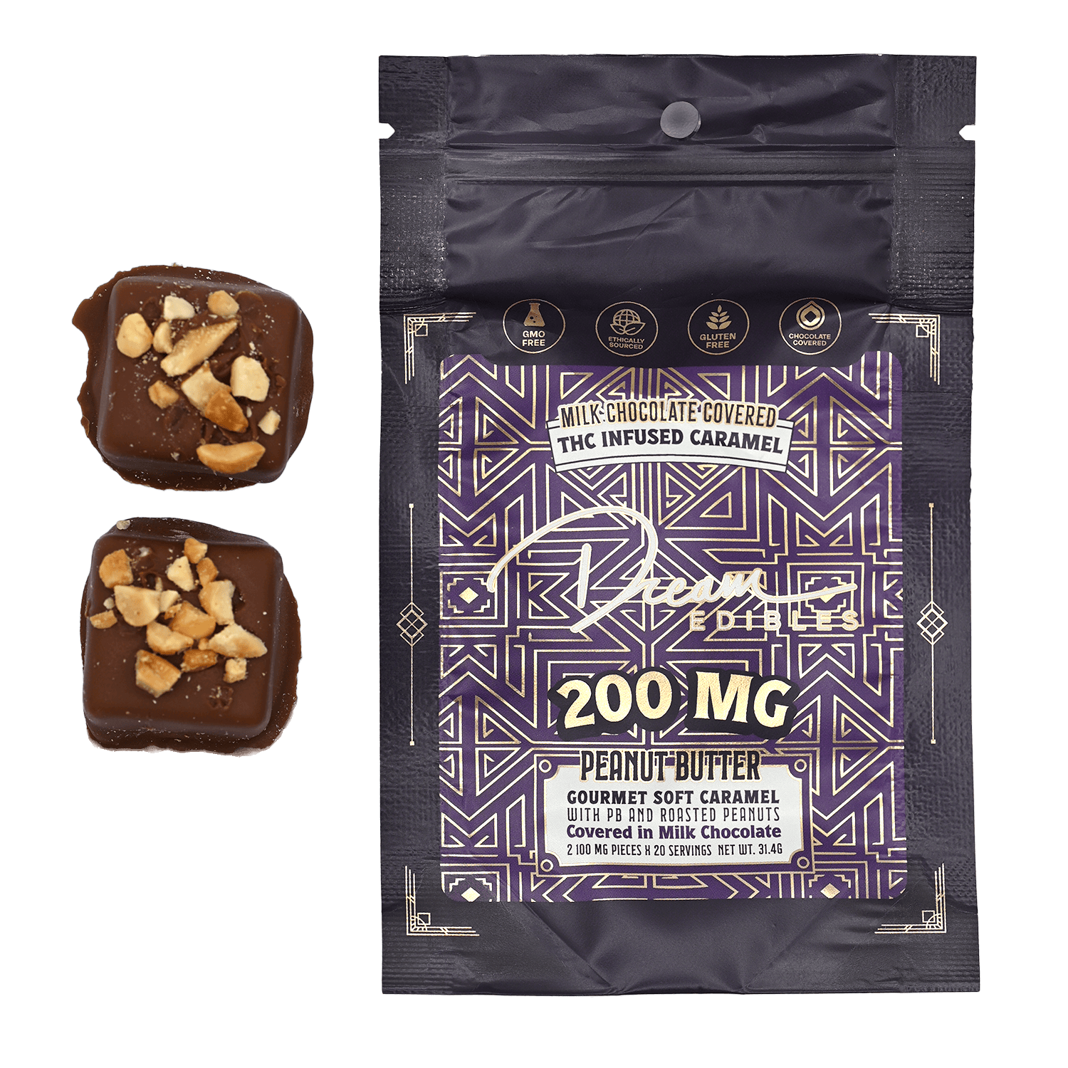 Chocolate Covered Peanut Butter Caramel |  200mg 2pk