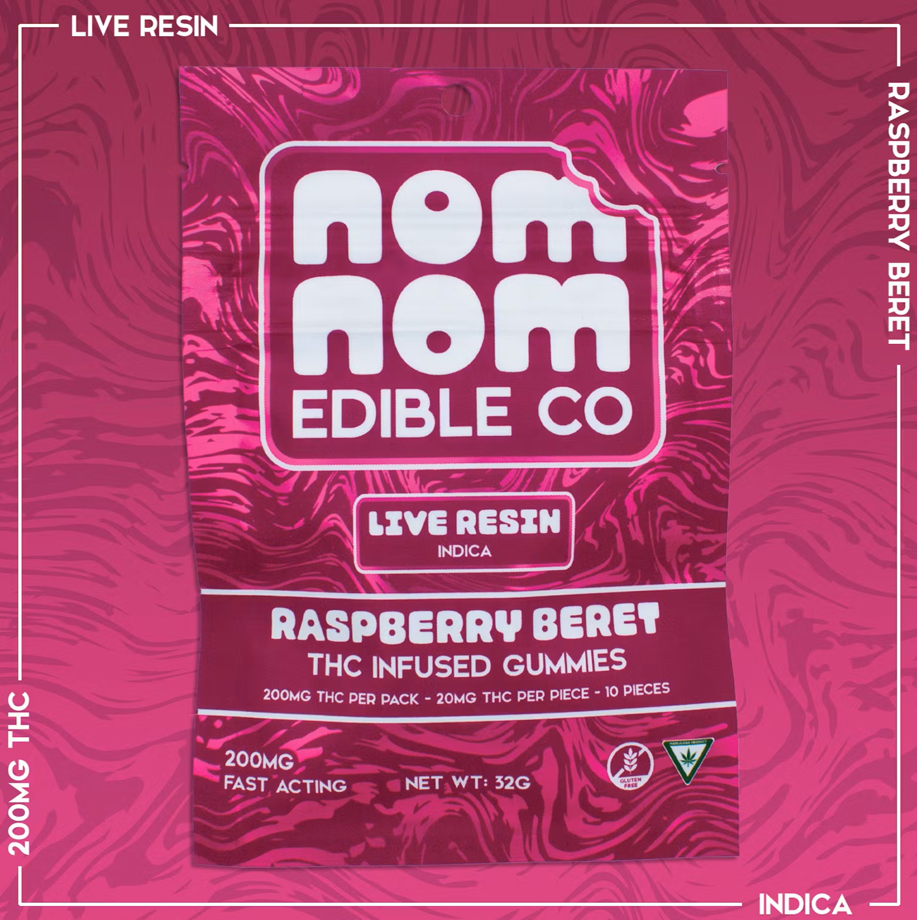Nom Nom: Raspberry Beret Gummies Live Resin 200MG