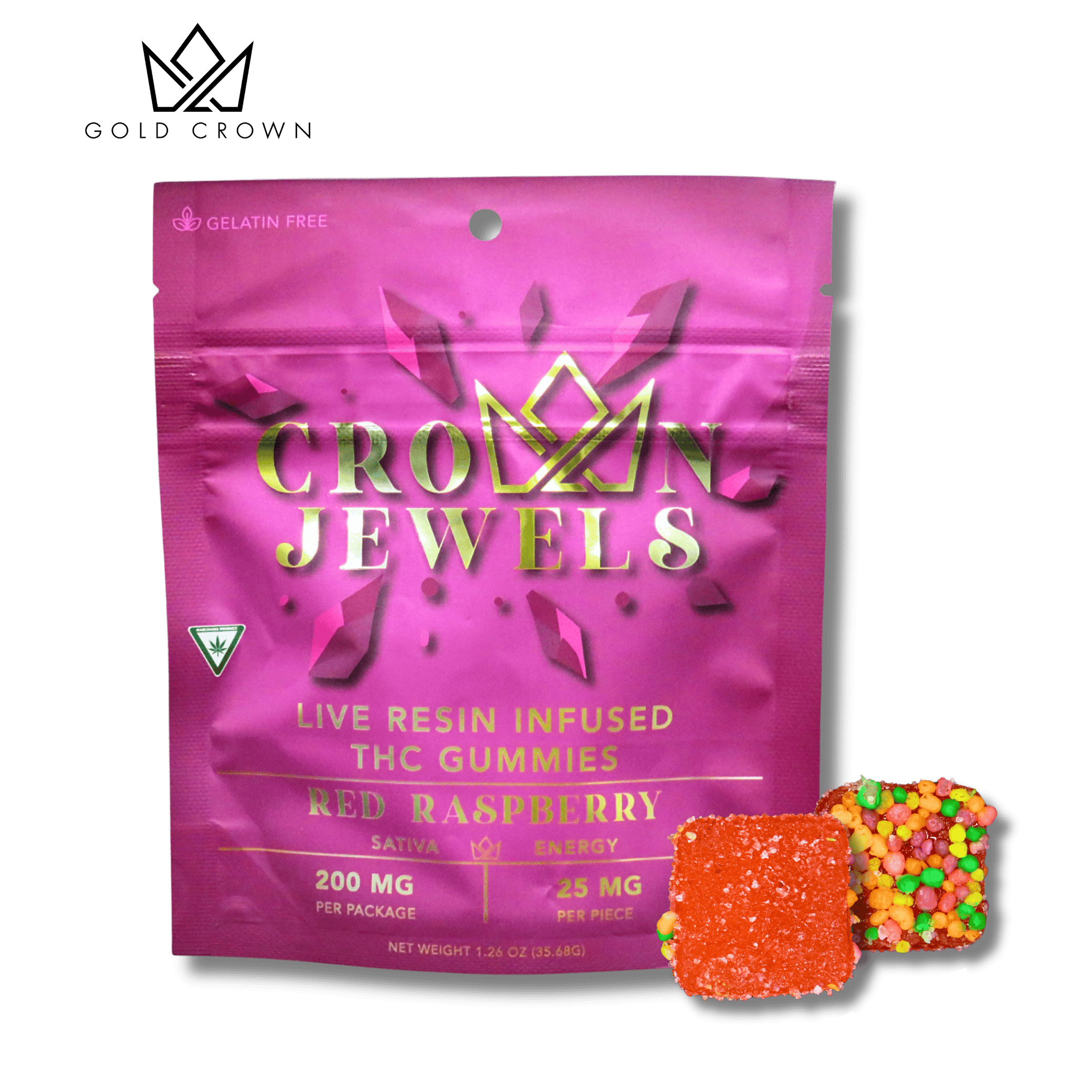 Gold Crown | 200mg - 8pk Gummies | Red Raspberry Crown Jewels