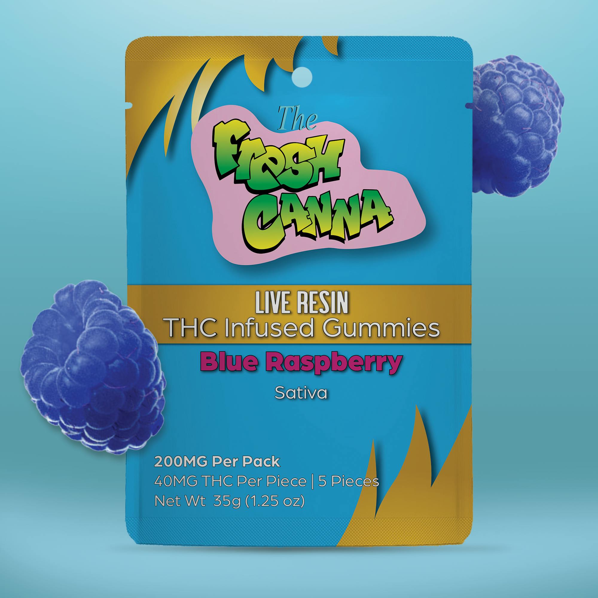 Fresh Canna: Blue Raspberry Live Resin 5pk 200MG Gummies (S)