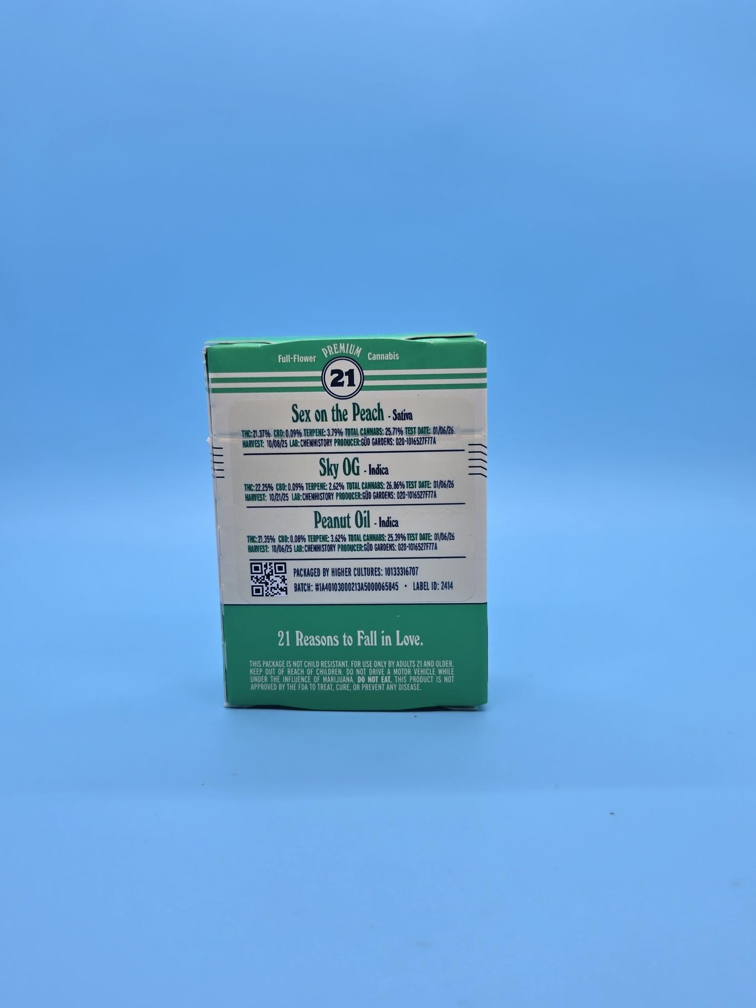 PREROLL - 0.5G - 21PK - SEX ON THE PEACH /  SKY OG /  PEANUT OIL