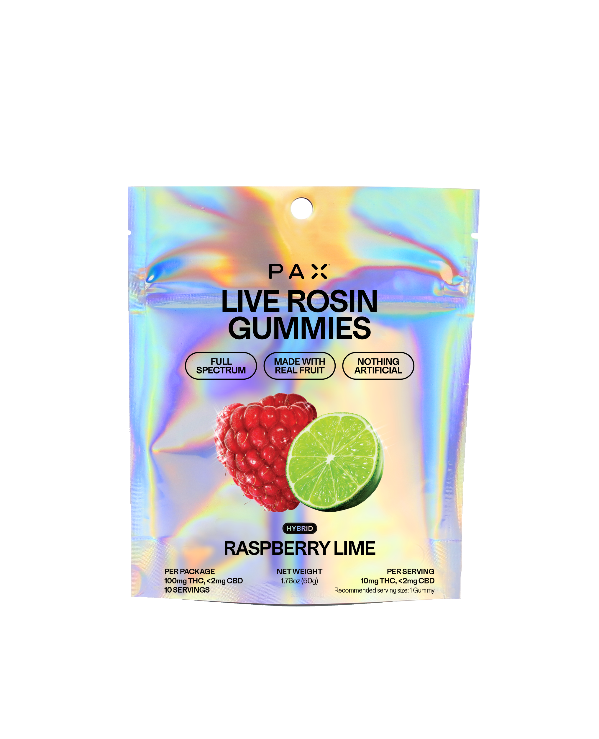 PAX Raspberry Lime 10pk 10mg Live Rosin Gummies