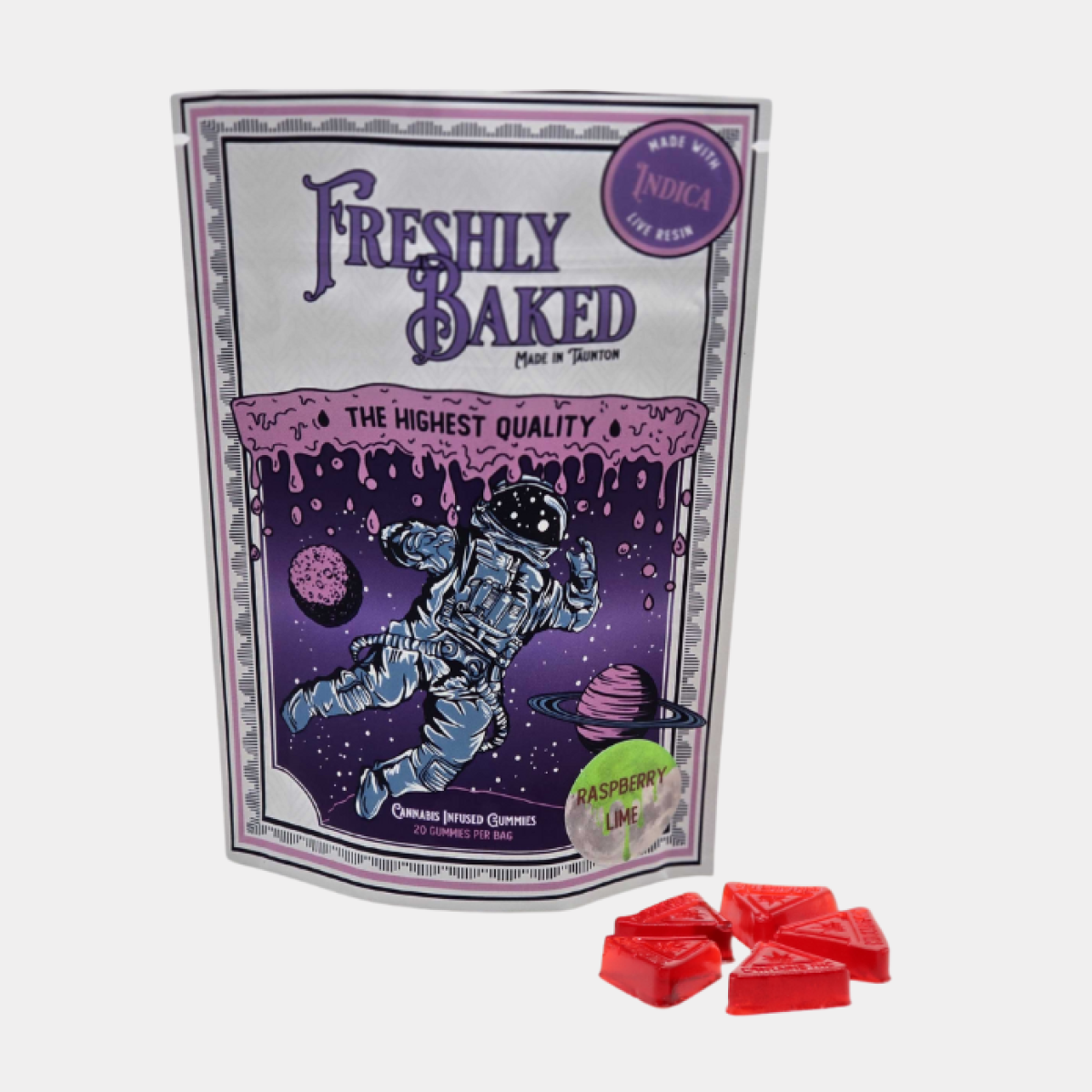 Raspberry Lime Live Resin Indica Gummies | Edibles | 100mg