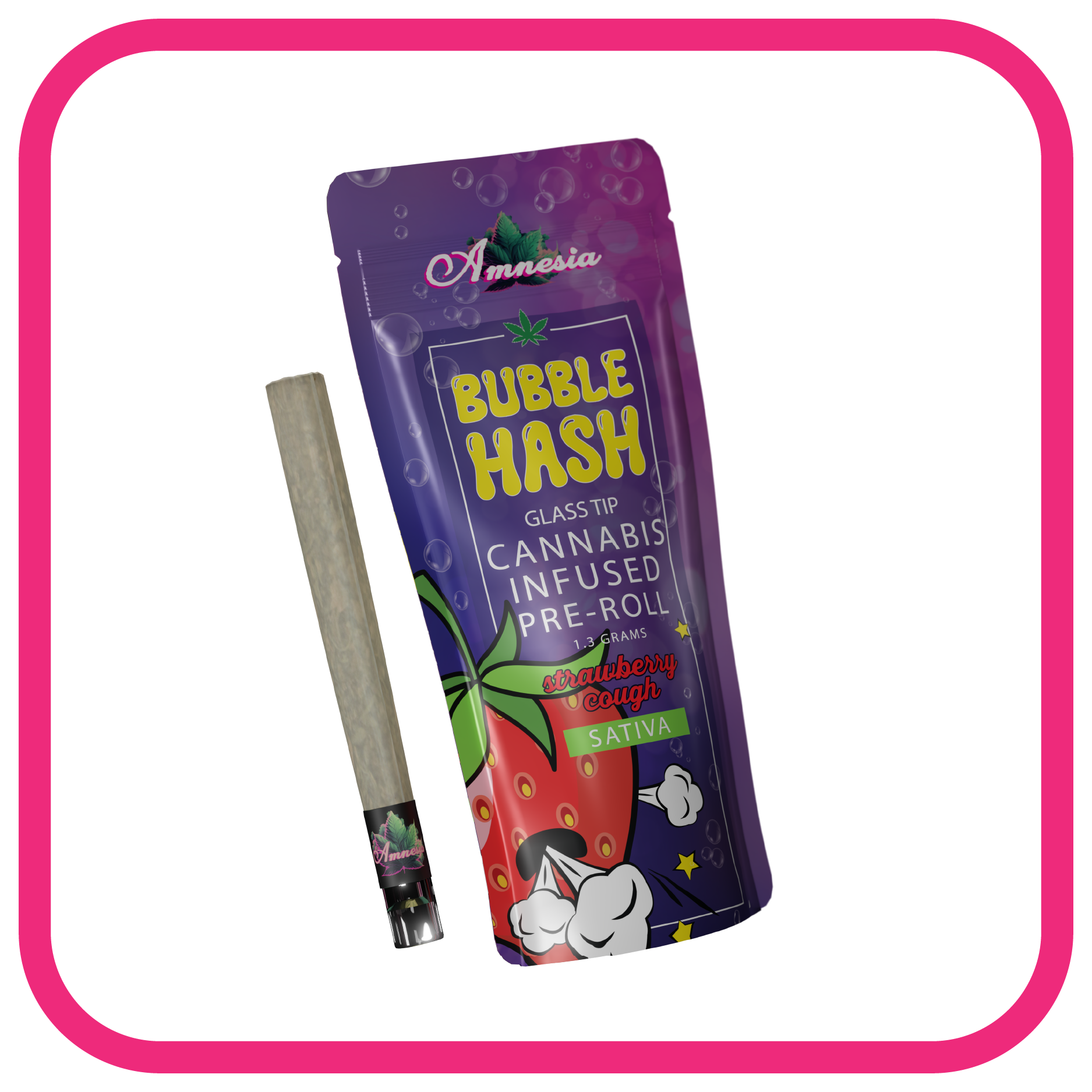 Infused Preroll Bubble Hash Glass Tip 1.3g - Strawberry Cough