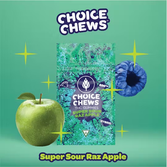 Choice: Super Sour Raz Apple Gummies 200mg