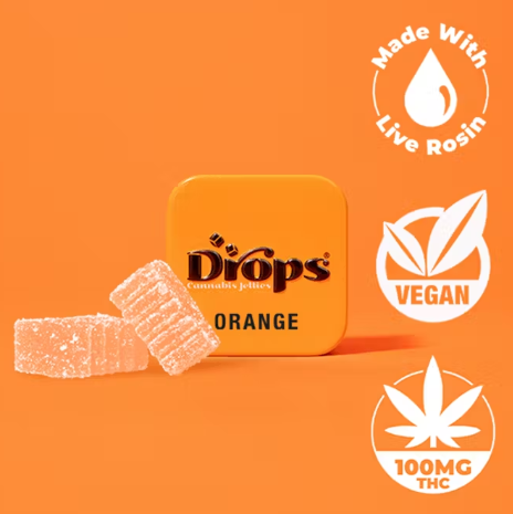 Drops Single Orange Enhanced THC 100mg Live Rosin Sativa 2PK Infused Jellies