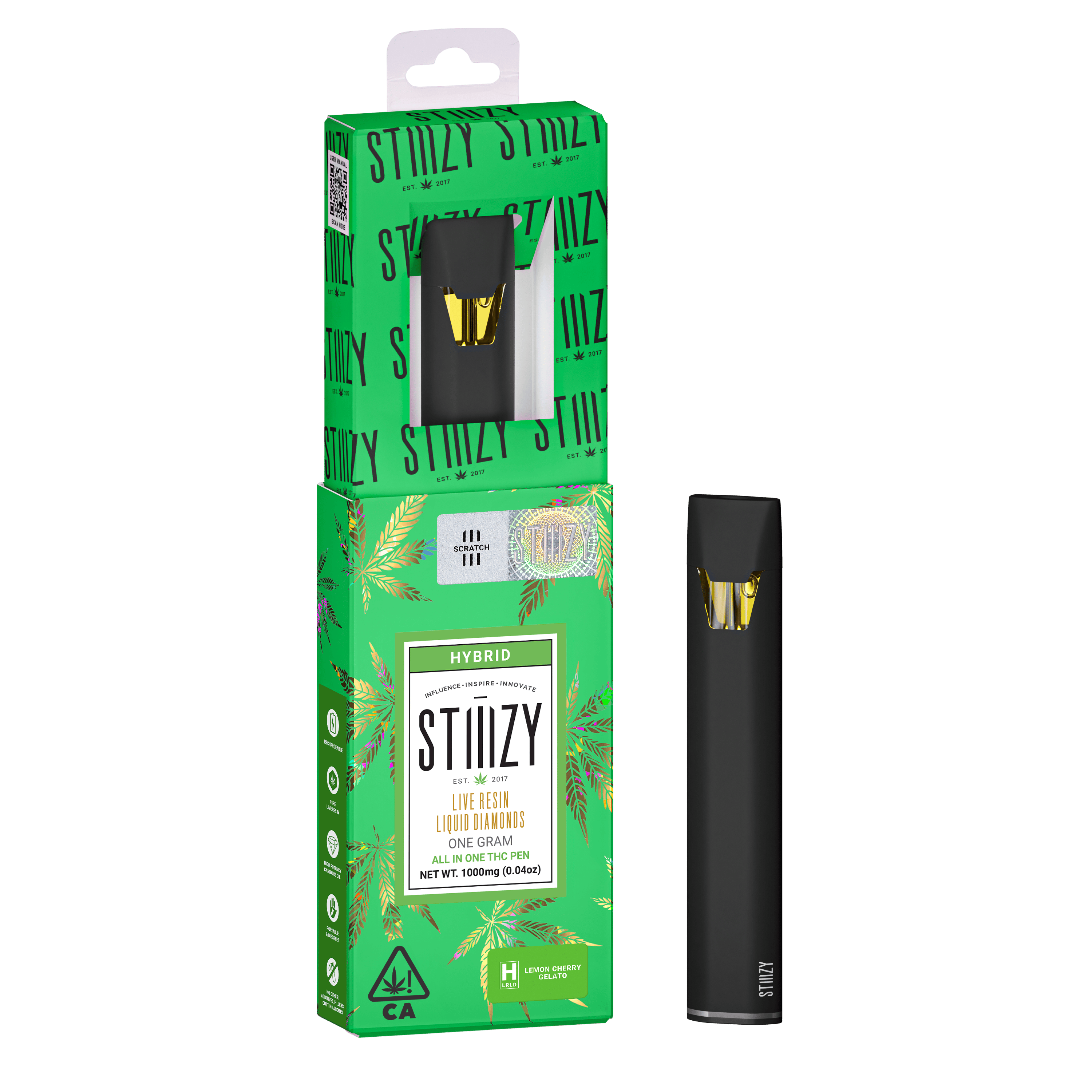 STIIIZY - LEMON CHERRY GELATO - LIVE RESIN & LIQUID DIAMOND - HYBRID - 1G AIO