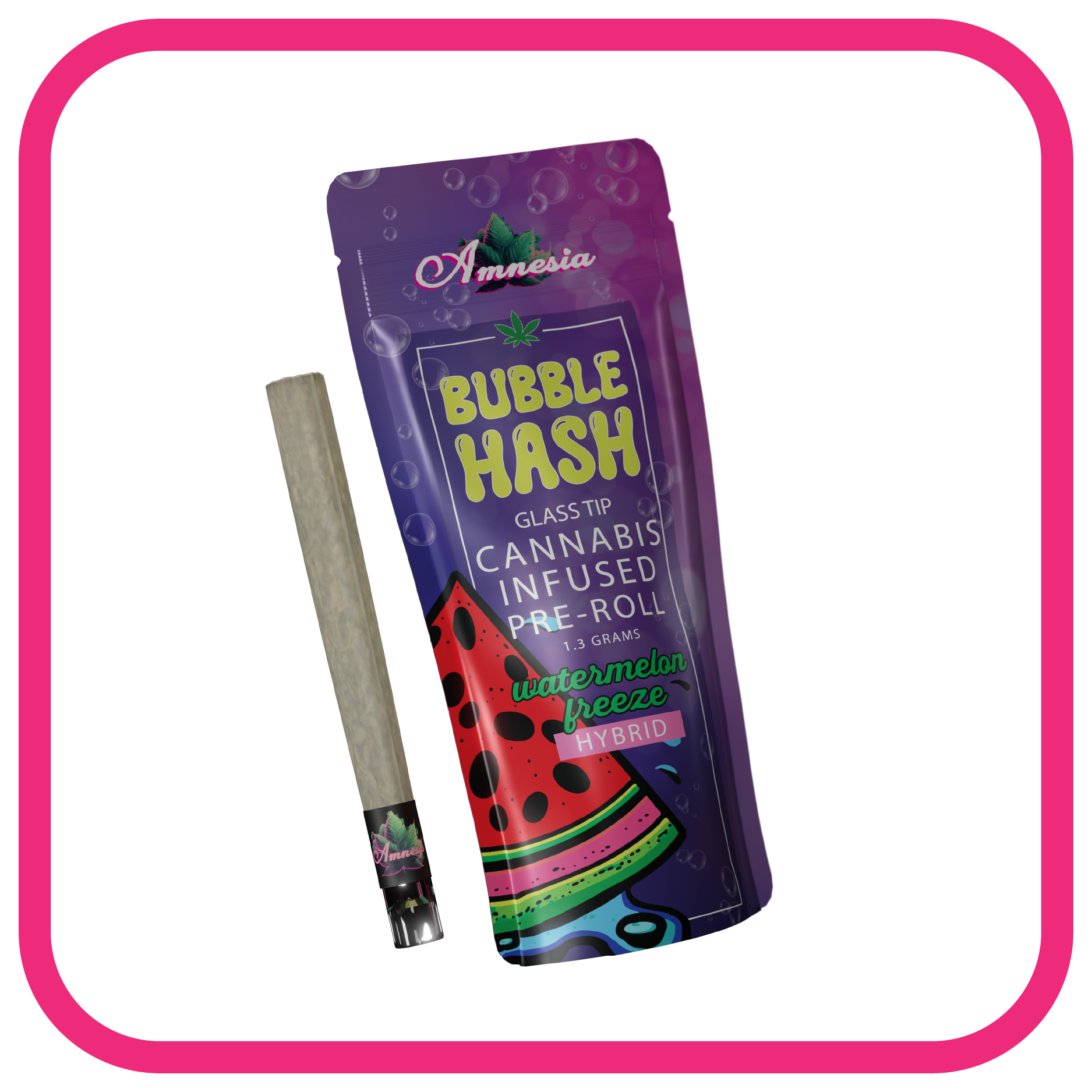 Infused Preroll Bubble Hash Glass Tip 1.3g - Watermelon Freeze