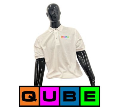 Qube | White Polo Shirt | Color Logo | Medium