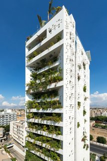 As with many of Nouvel's designs, Cyprus Tower, a high-rise building located in the center of Nicosia, is ready-made with sprouts of greenery. Landscaping covers 80 percent of the building's southern facade.