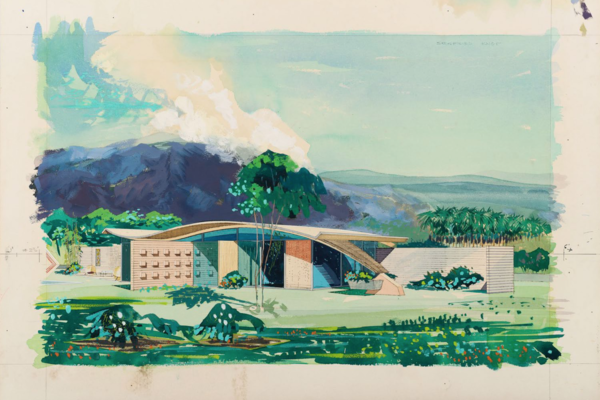 An archival rendering of the Wave House dating from 1953-54.