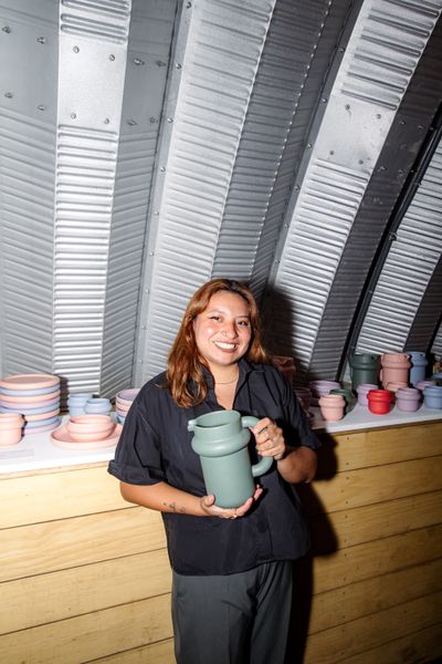Ana Lucía Santoyo of Mot Studio with a pitcher from her line of tableware.