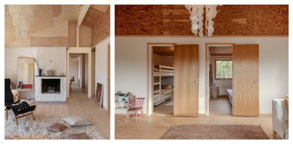 The color of the plywood in Atelier—Heyman Hamilton’s cabin aged between 2023 (left) and 2025 (right).