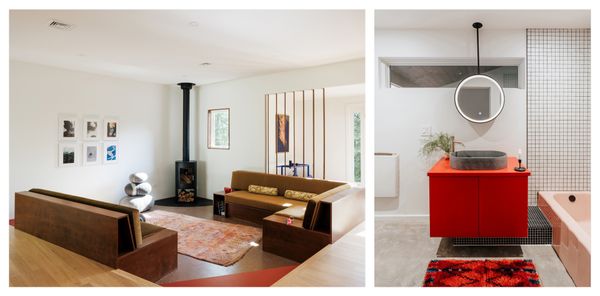 Erica Keberle of Major Jacks has collaborated with Thaddeus Stevens of design/build firm Wishbone on multiple projects, including Heute Haus in Glen Spey, New York (left), and Bear Run in Narrowsburg, New York (right).