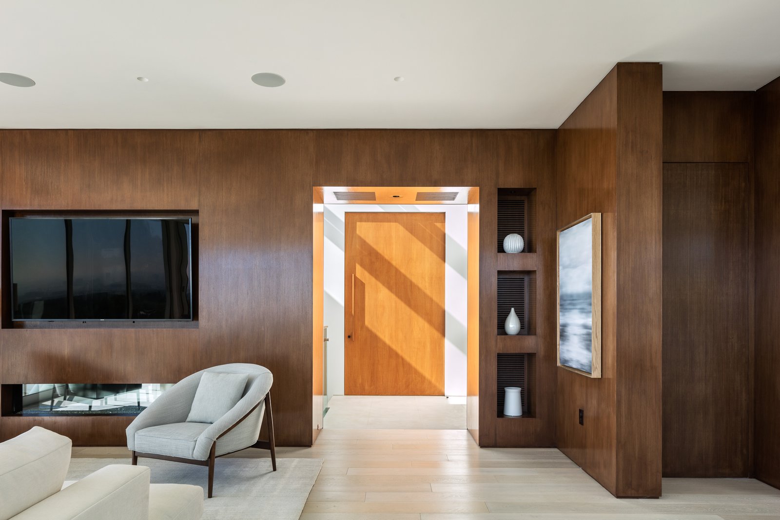 Reclaimed Walnut and View to Stairway Skylight