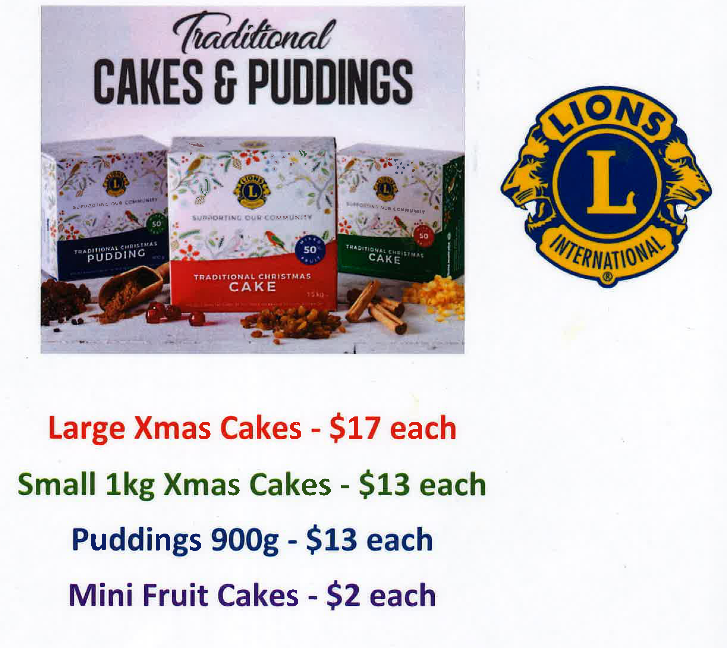 Lions Christmas Cakes and Pudding. Lions Christmas Cakes and Pudding.