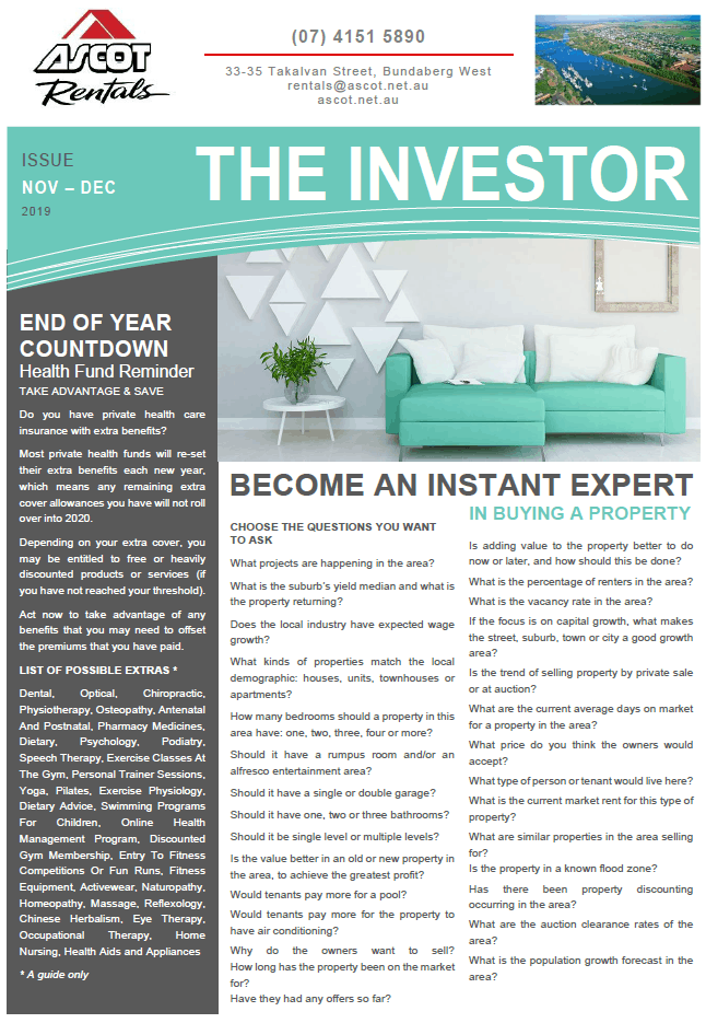 Property Investor Newsletter November – December 2019