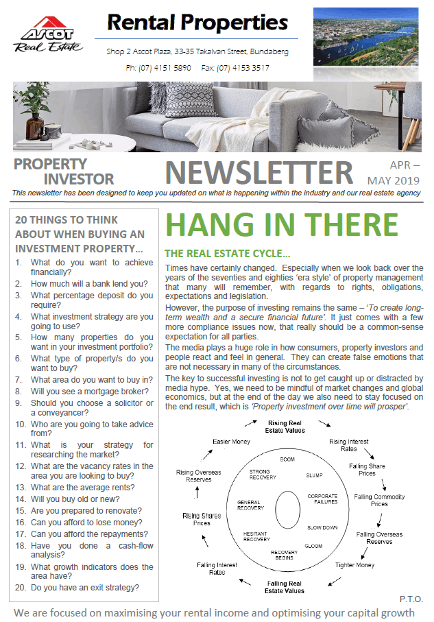 Property Investor Newsletter April – May 2019