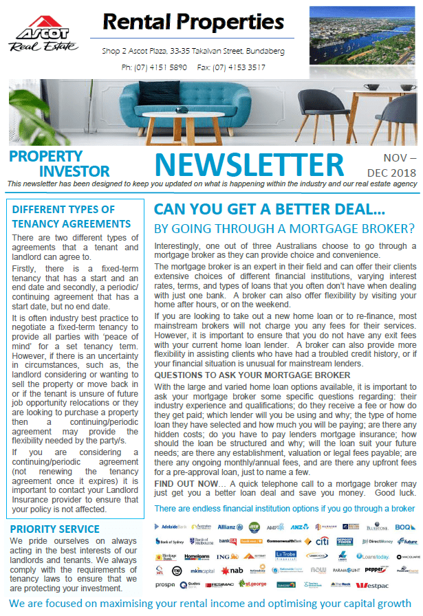 Property Investor Newsletter November – December 2018