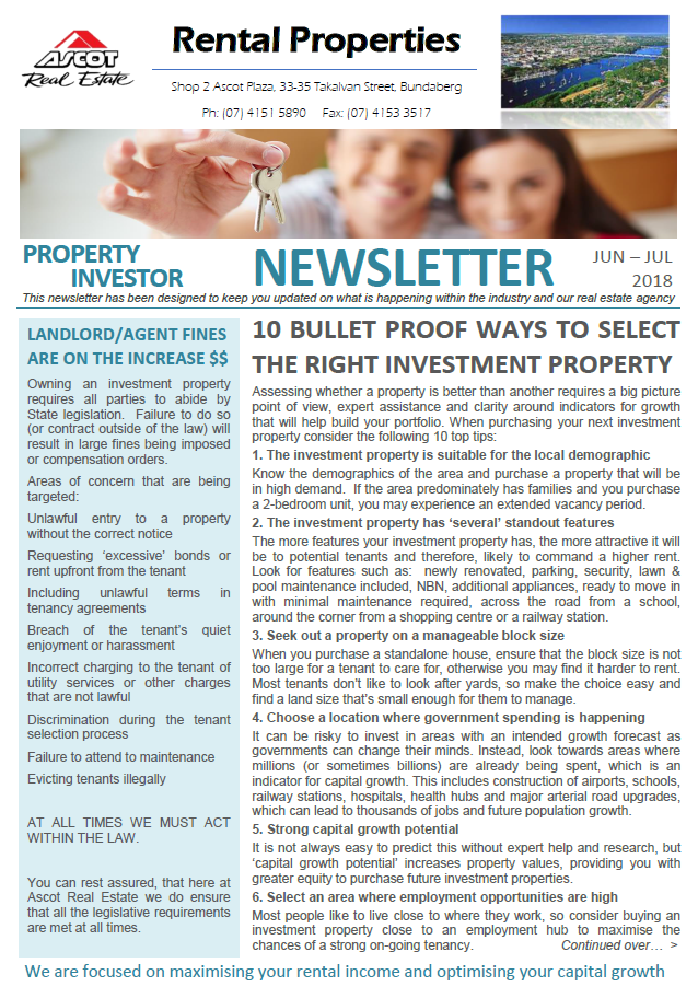 Property Investor Newsletter June-July 2018