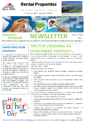 Property Investor Newsletter Aug-Sept 2017